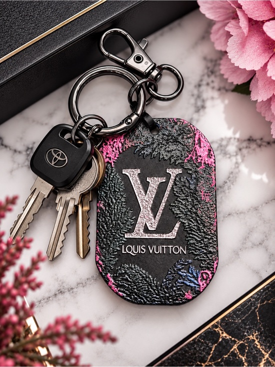 None Accessories - Handcrafted Double-Sided Black Pink Designer Style Keychain Bag Charm